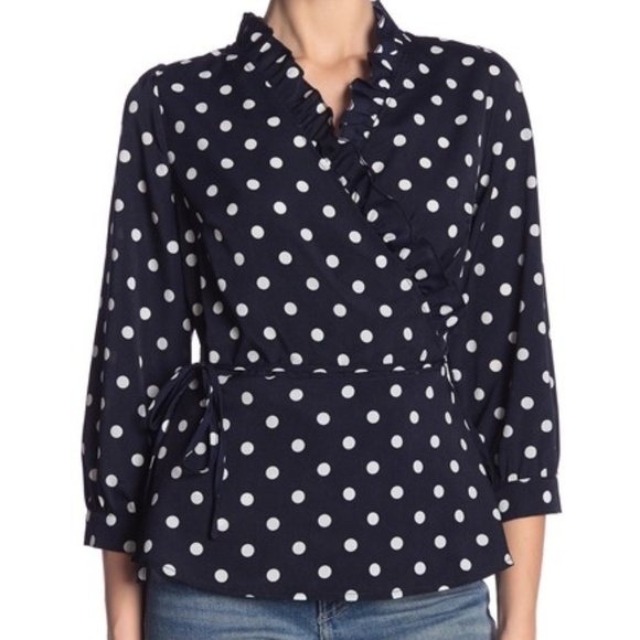 CODEXMODE Polka Dot Ruffled Wrap Blouse - Picture 1 of 4